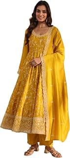 Libas Embroidered Silk Blend Anarkali Kurta With Trouser and Dupatta