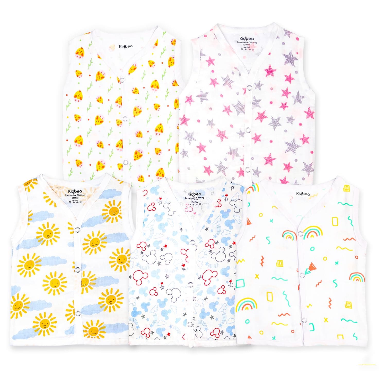 Kidbea Unisex Baby Jhabla Muslin Cotton Clothes | Soft Breathable Sleeveless Infant Wear | Newborn Baby Cute Printed Summer Clothes