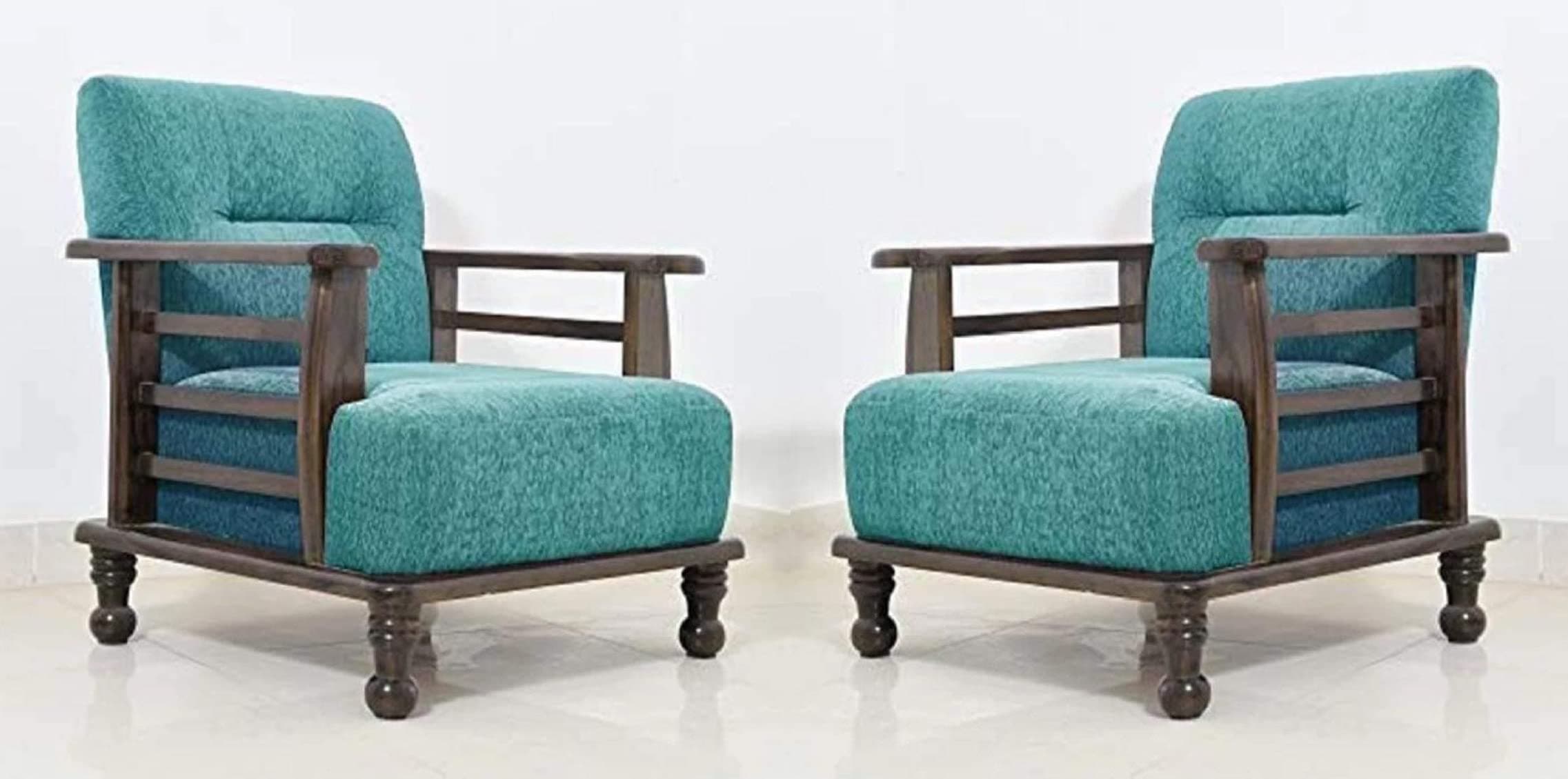 DaneWood 1 Seater Sofa - Set of 2 Combo | Single Seater Arm Chair for Living Room, Drawing Room & Office Lounge | Sheesham Wood, Teak Finish