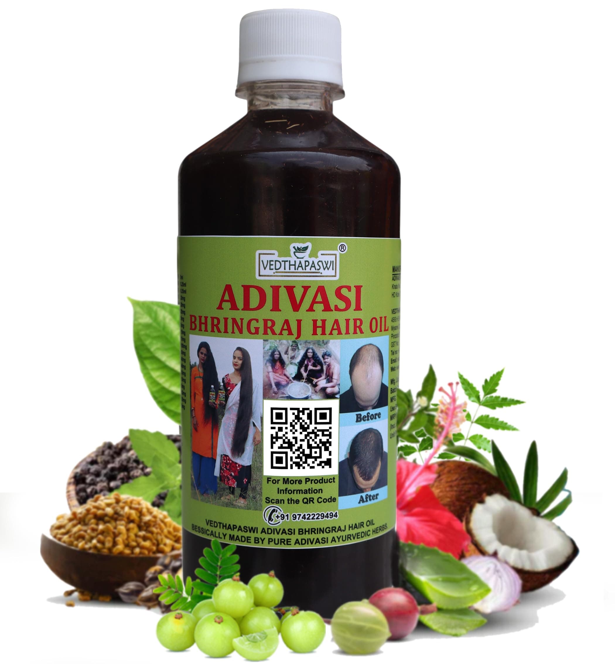 Adivasi Bhringraj Hair Oil Made By Tradditional Method Of Tribal People (ADIVASI BRAND NOW REGISTERED AS VEDTHAPASWI) 500ml Pack of 1