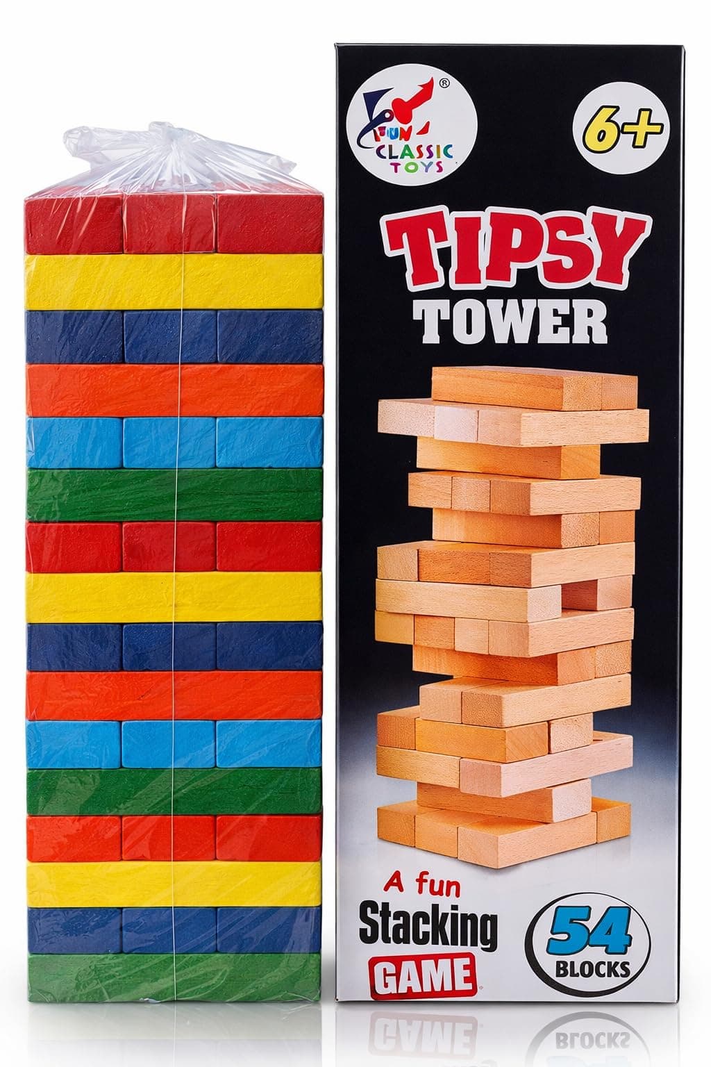 Funyou Colorful Wooden Tipsy Tower Game for Kids & Family | Stacking & Balance Block Game | Educational Wooden Learning Toy for Boys & Girls | Challenging Dice Game Maths Game (54 Blocks, 6+ Years)