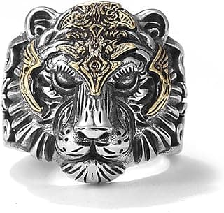 Fashion Frill Charming Rings For Men Silver King Lion Silver Plated Stylish Silver Ring For Men Boys Girls Stainless Steel Dude Evil Eye Chain Rings For Men Boys Jewellery Love Gifts, One Size