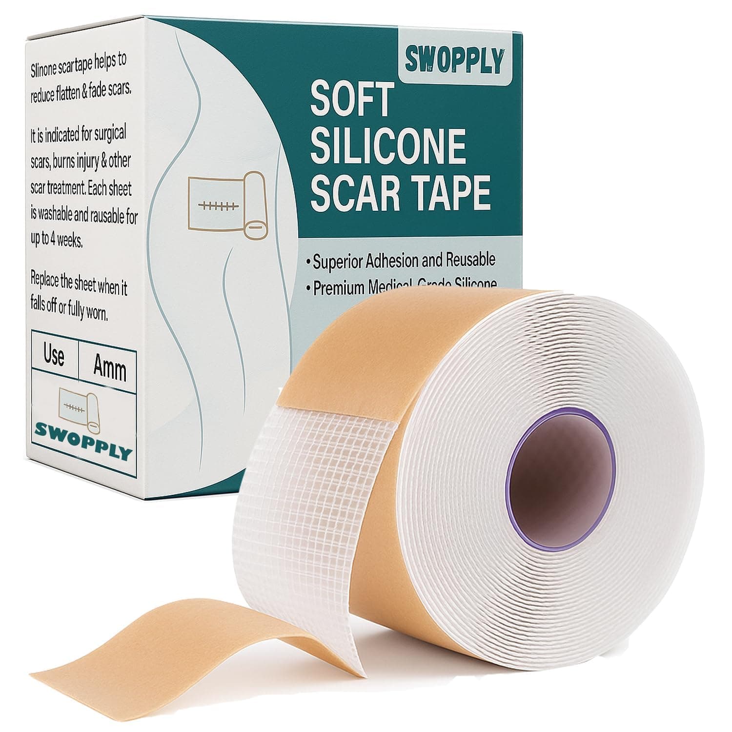 SWOPPLY Silicone Scar Sheet Removal Tape Strips | Medical Grade Reusable Waterproof Scar Treatment for C Section, Keloid, Acne and Surgical Scars | Soft Breathable Silicone Scar Reduction Tape