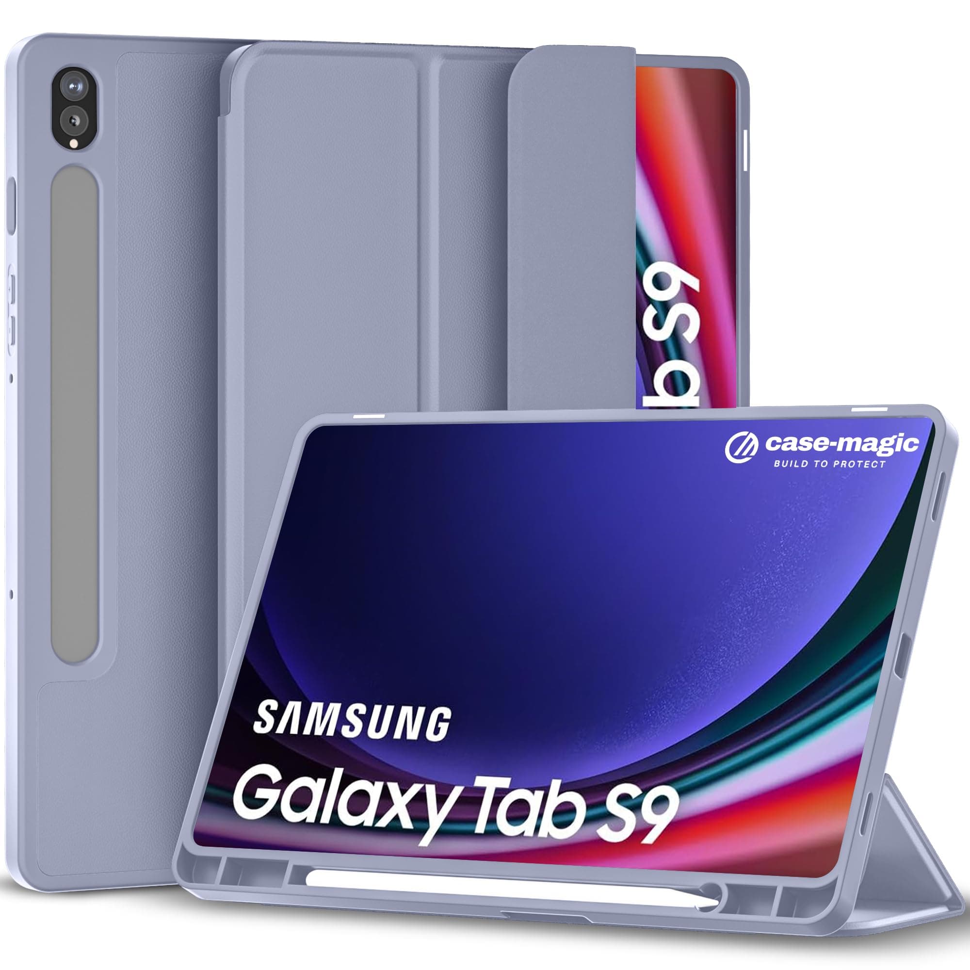 Case-Magic Premium Folio Case Cover for Samsung Galaxy Tab S9/ S9 FE 11 inch (2023) with S Pen Holder, Auto Sleep/Wake Magnetic Closure, Trifold Stand| Slim Lightweight PU Exterior, TPU Back (Grey)