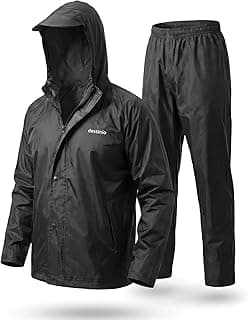 Destinio Rain Coat for Men Waterproof with Hood, Thick Polyester, Leak Proof, Premium Zipper, Raincoat for Bike Riding, Double Layer Rain Suit for Riders, Rainwear Set