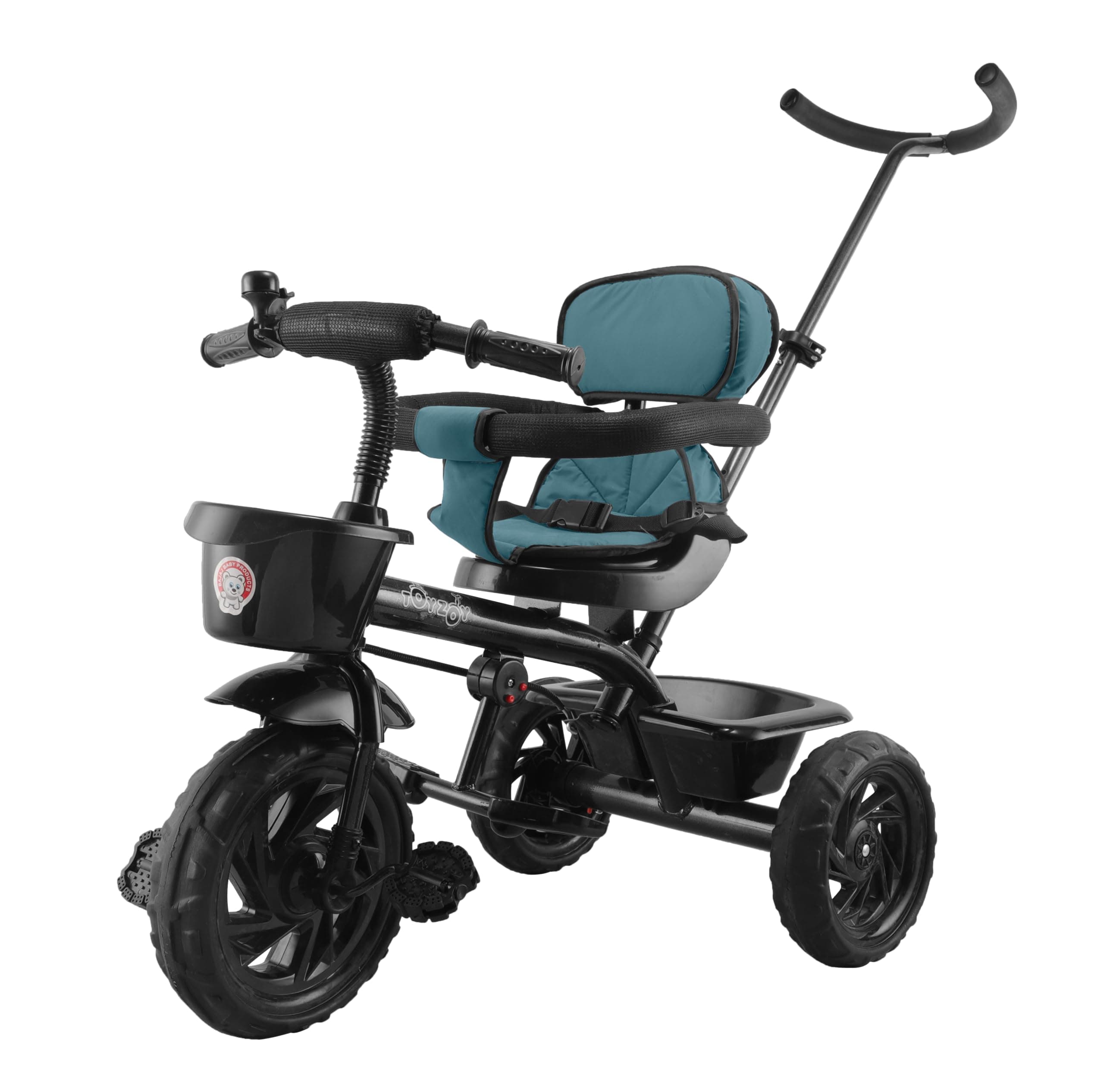 JoyRide Learn-To-Ride Trike On 3 Wheels With Safety Harness, Non-Slip Pedal,Storage Basket And Removable Parent Handle Green, Kids