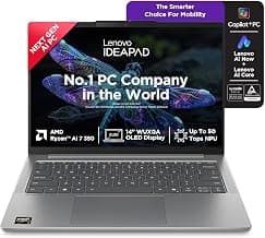 Lenovo IdeaPad Slim 5 AMD Ryzen AI 7 350 (24GB RAM/1TB SSD/14 (35.5cm)/WUXGA OLED/Lenovo AI Now/Copilot+ PC/Windows 11/MSO 365 Basic+Office 2024/1Yr ADP Free/Grey/1.4Kg), 83HX009DIN AI Laptop