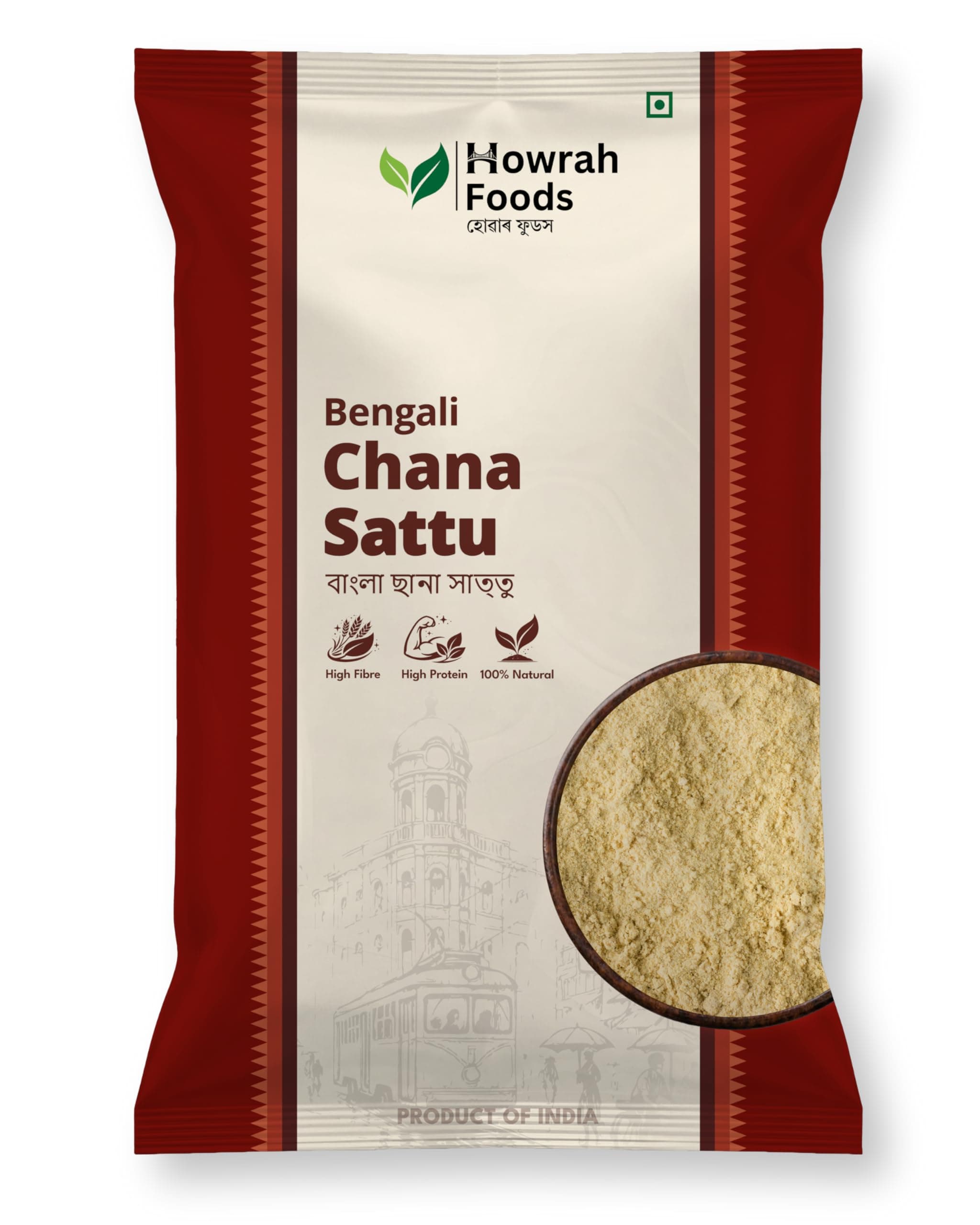 HOWRAH FOODS Bengali Chana Sattu 500g | Stone-Ground Roasted Bengal Gram Flour | Daily Nutrition, High Protein & Fiber, Gluten Free | Vegan Digestive Energy Superfood | Authentic Taste of Bengal