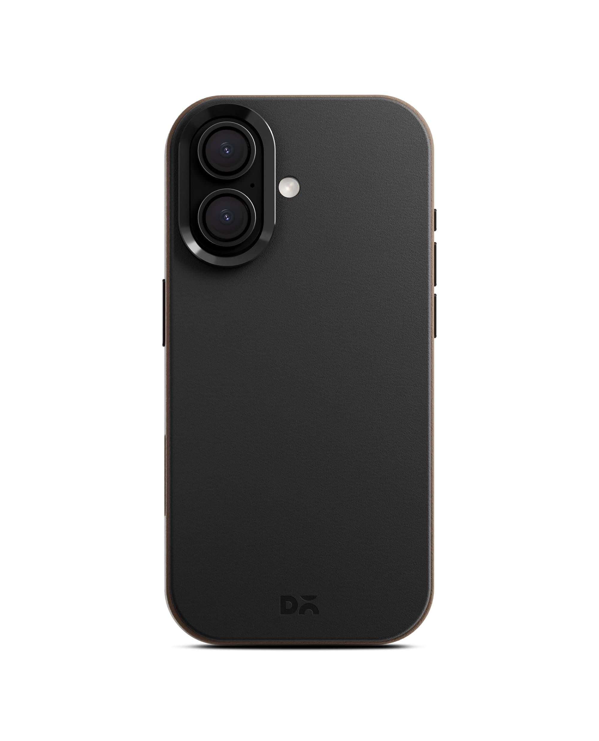 DailyObjects Leatherite Case for iPhone 16 Compatible with Mag-Safe Wireless Charging | Black-Beige Hybrid Magnetic Back Cover