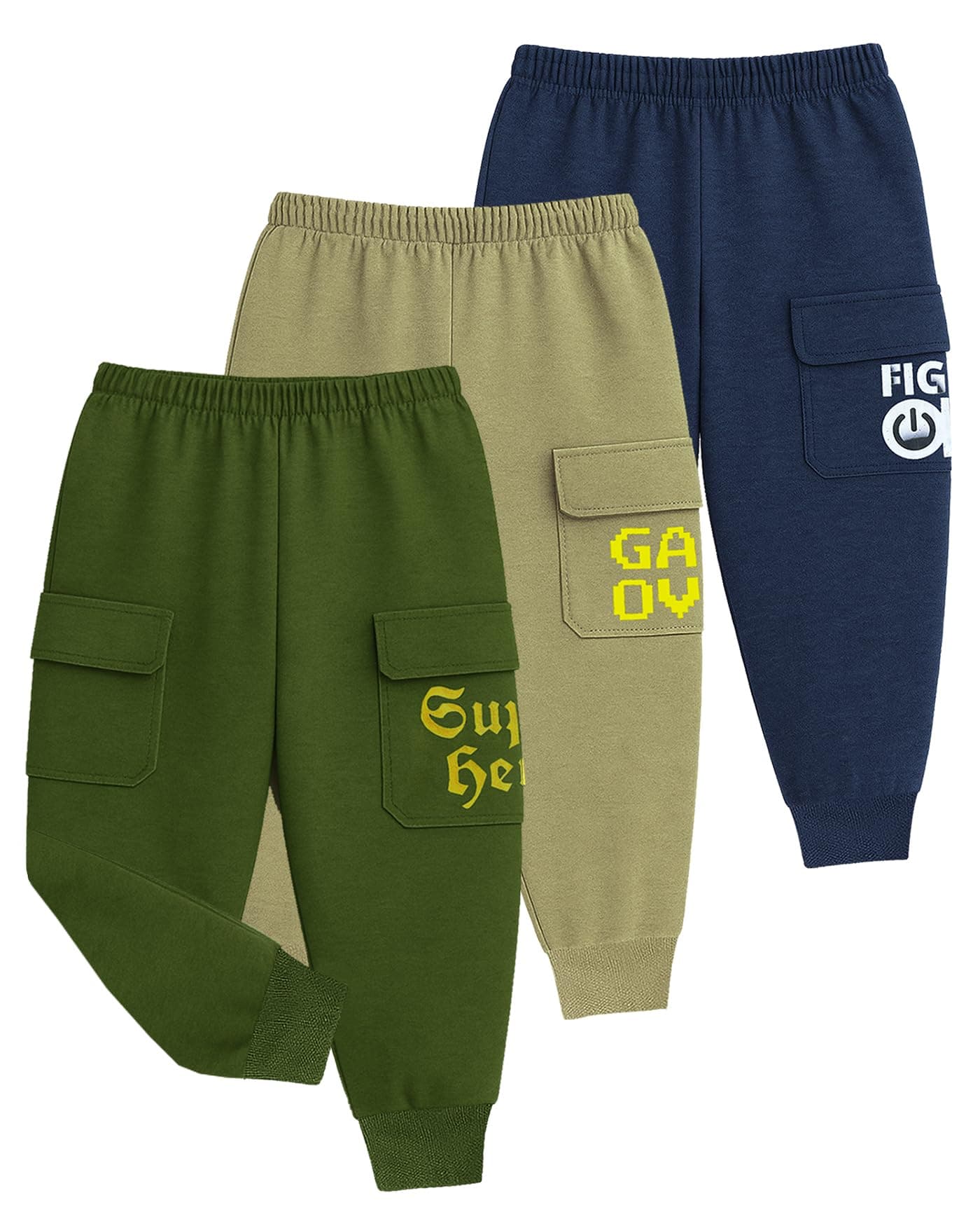 Kuchipoo Boys Cargo Joggers - Pack of 3
