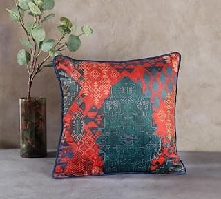 India Circus by Krsnaa Mehta Heritage Haven Multicolor Printed Decorative Velvet Cushion Pillow Cover for Couch, Sofa, Bed, Pack of 1 (18 x 18 Inches)