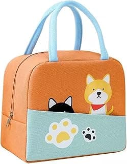 House of Quirk Insulated Reusable Lunch Bag Tote Bag For Women Printed Lunch Bag For School Picnic (Orange/Blue/Black Cat Yellow Dog(Oxford Cloth+Thermal Insulation Material), 5 Liters