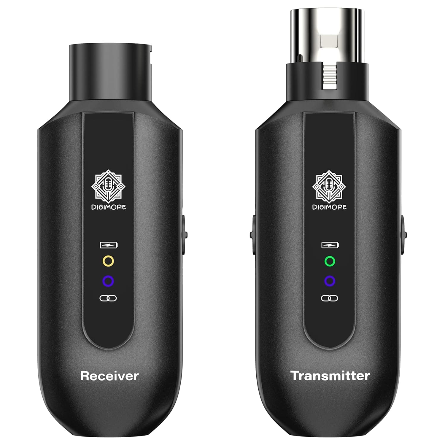 DIGIMORE Wireless XLR Transmitter and Receiver | Up to 100ft Range | 5Hrs Long Battery | <5ms Latency | XLR Connector for Guitars, Mics, Mixers, and PA Systems (D-730 Pro)