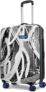 Skybags Stroke Printed Large Size Hard Case Trolley Bag, Black-White