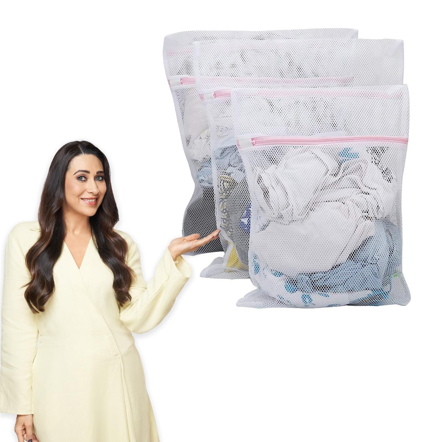HOKIPO Mesh Laundry Clothes Washing Bag, Pack Of 3, White