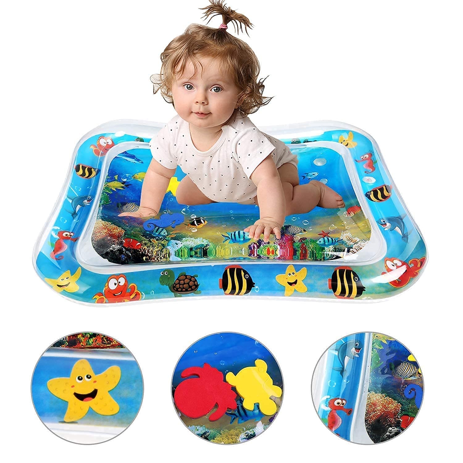 RENESMEE® Baby Kids Water Play Mat Toys Inflatable Tummy Time Leakproof Water Play Mat & Toddlers Perfect Fun Activity Inflatable Mat, Activity Play Center Indoor and Outdoor,for Baby,Pack of 1,Blue