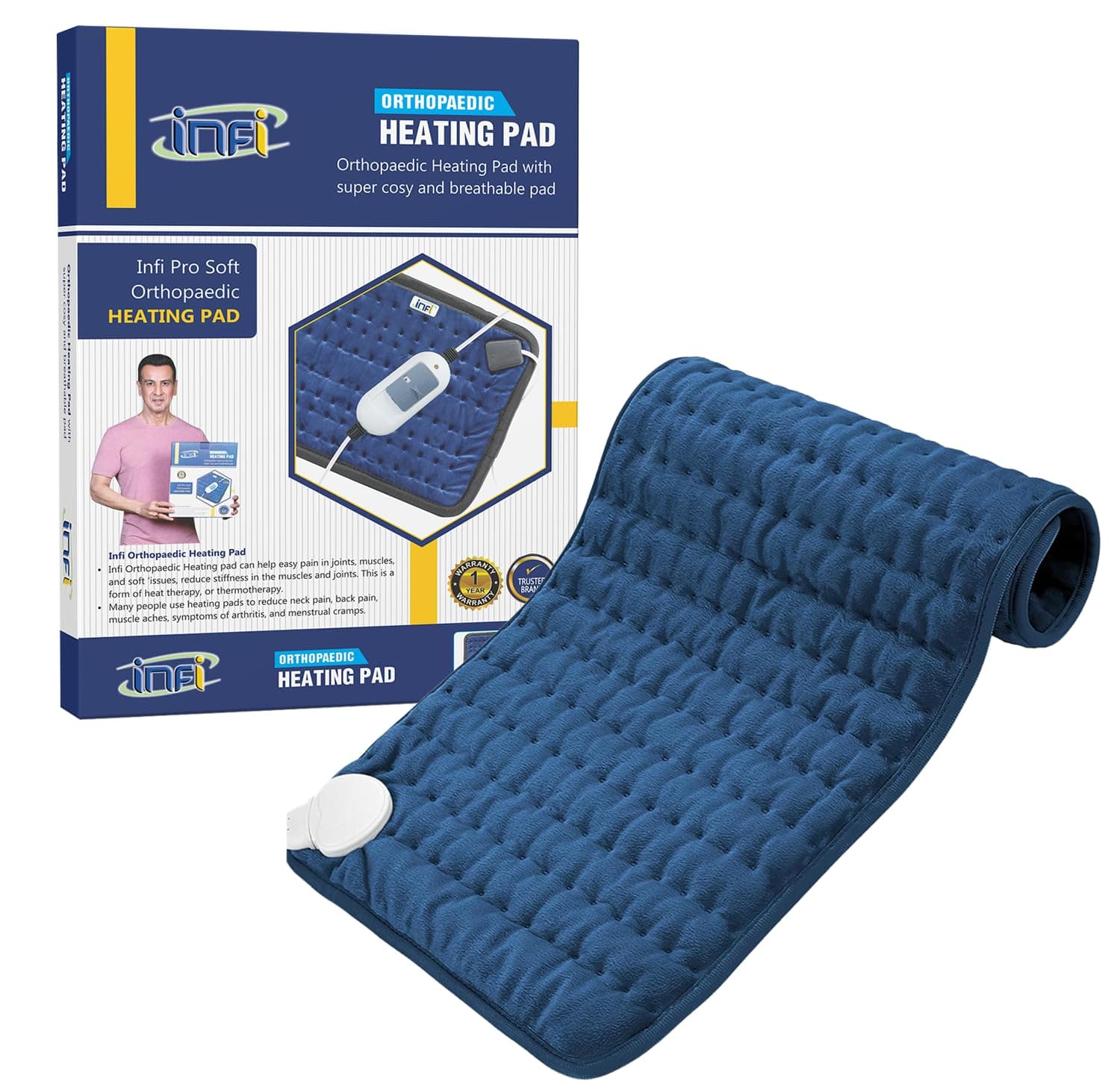 Infi Orthopaedic Electric Heating Pad for Back Pain + Period Cramps Relief | LARGE SIZE | 3 Level Temperature Controller | Pain Relief Heating Belt with Temperature Controller for Lower Back, Knee, Shoulder, Cramps, and Neck Pain Relief | Velvet Blue