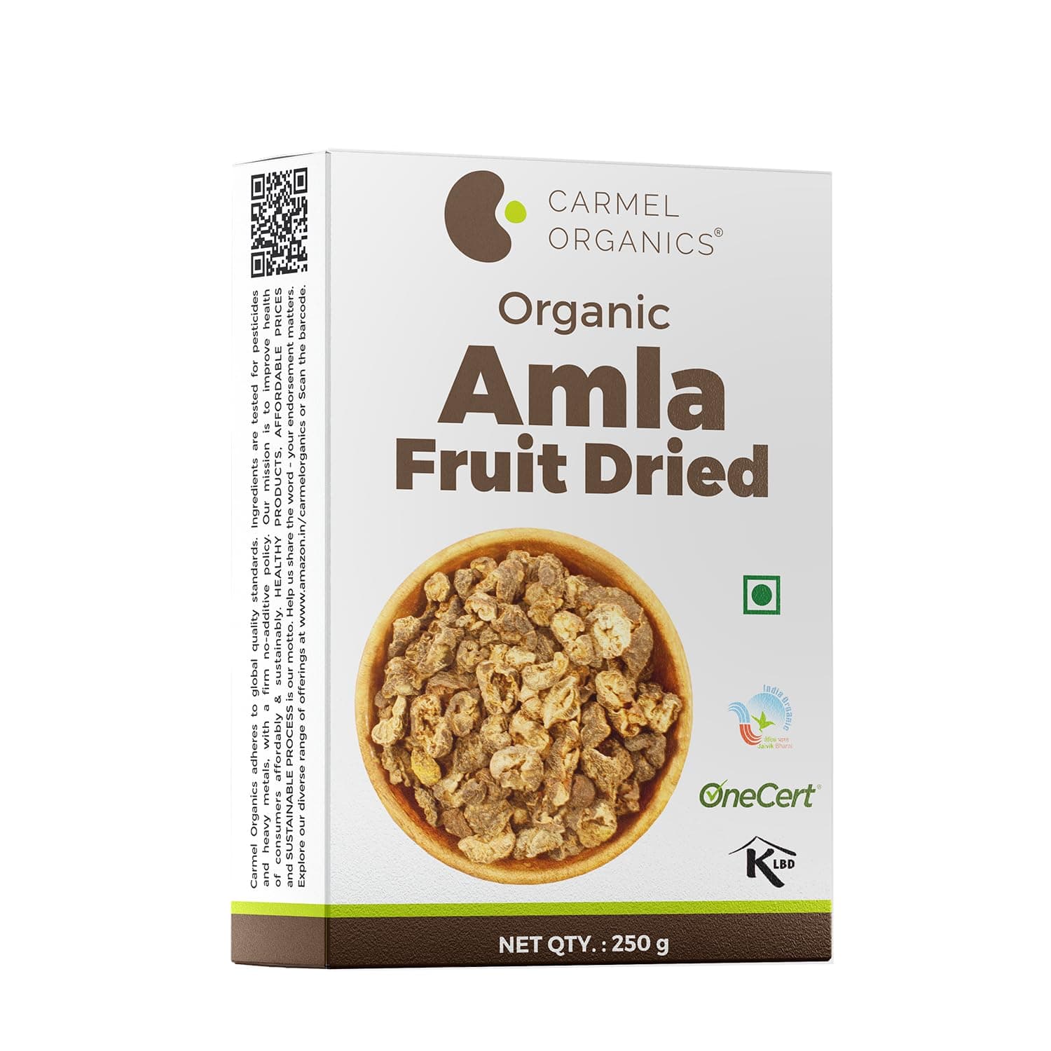 CARMEL ORGANICS Amla Fruit Seedless 250 grams Whole | Indian Gooseberry (Nellikai/Usirikaya/Nellikayi) | Jaivik Bharat Certified | Dried Fruit| No Added Preservatives or Additives