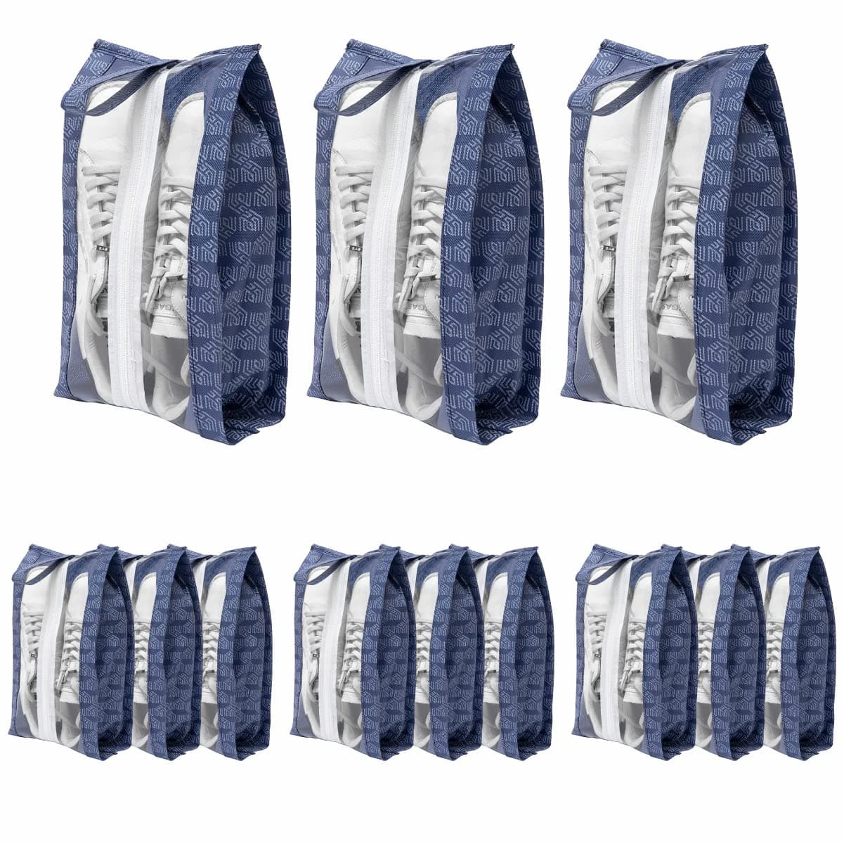 Homestrap Set of 12 Printed Shoe Bags for Travel | Transparent Top with Zipper | Dustproof, Multi-Functional Shoe Storage Bags | Ideal Travel Organizer Pouches for Luggage | Navy Blue
