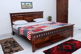 Solid Sheesham Wood Cheris King Size Bed for Bedroom Living Room Home Furniture (Natural Finish)