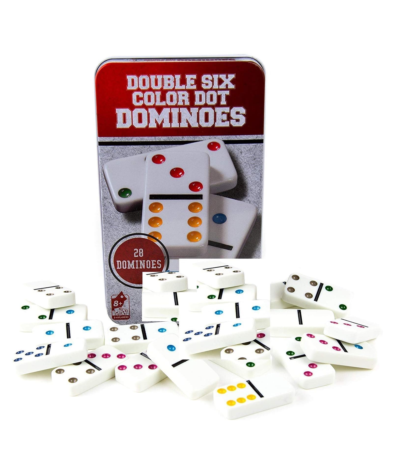 Toy Imagine™ Double Six Color Dot Dominoes Set – 28-Piece Educational Game in Tin Case | Classic Matching Game for Kids & Families | Multicolor Dominoes for Ages 5+