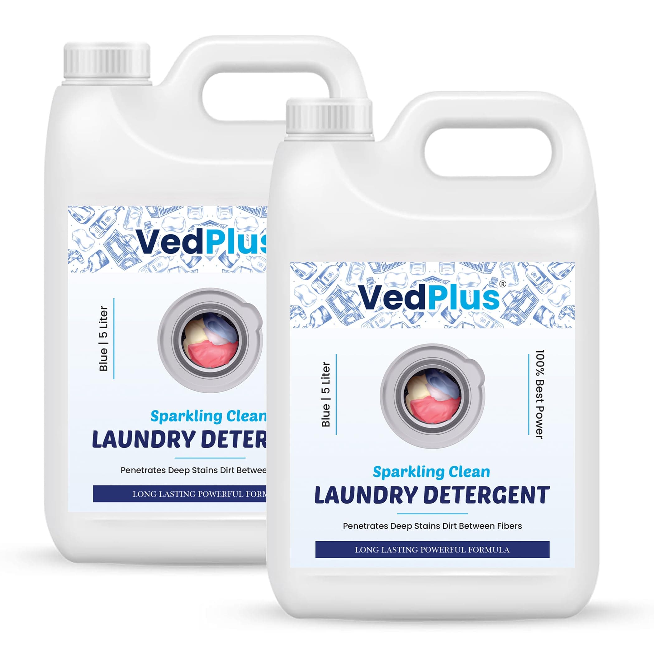 VedPlus 5L Laundry Liquid Detergent| Sparkling Clean With Long-Lasting Fresh Fragrance | Gentle On All Fabrics | Deep Stain Removal & Dirt Penetration |Eco-Friendly And Safe For Daily Use (Pack Of 2)