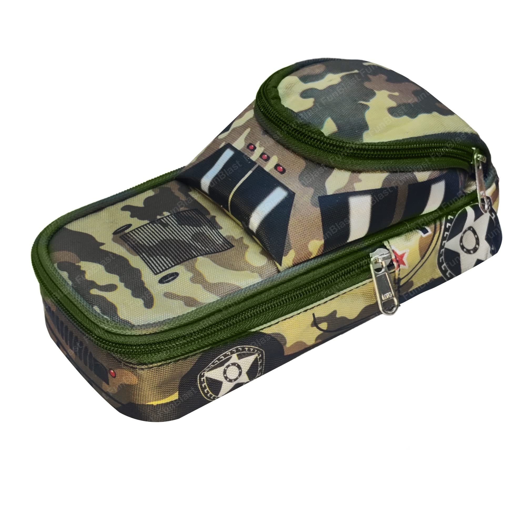 FunBlast Army Vehicle Design Multipurpose Pen & Pencil Pouch with 2 Compartments (Multicolor)