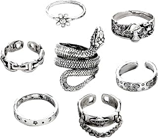 Fashion Frill Silver Ring For Girls Finger Ring Oxidized Silver Plated AD Silver Boho Midi Finger Rings For Women Girls Rings Jewellery Combo Set (Vintage)