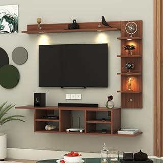 Anikaa LED Light TV Unit Wall Mounted TV Unit Wall TV Cabinet Diplasy Shelf for Living Room, Set Top Box Stand - Walnut (D.I.Y - Do-It-Yourself) Ideal for up to 50" inches