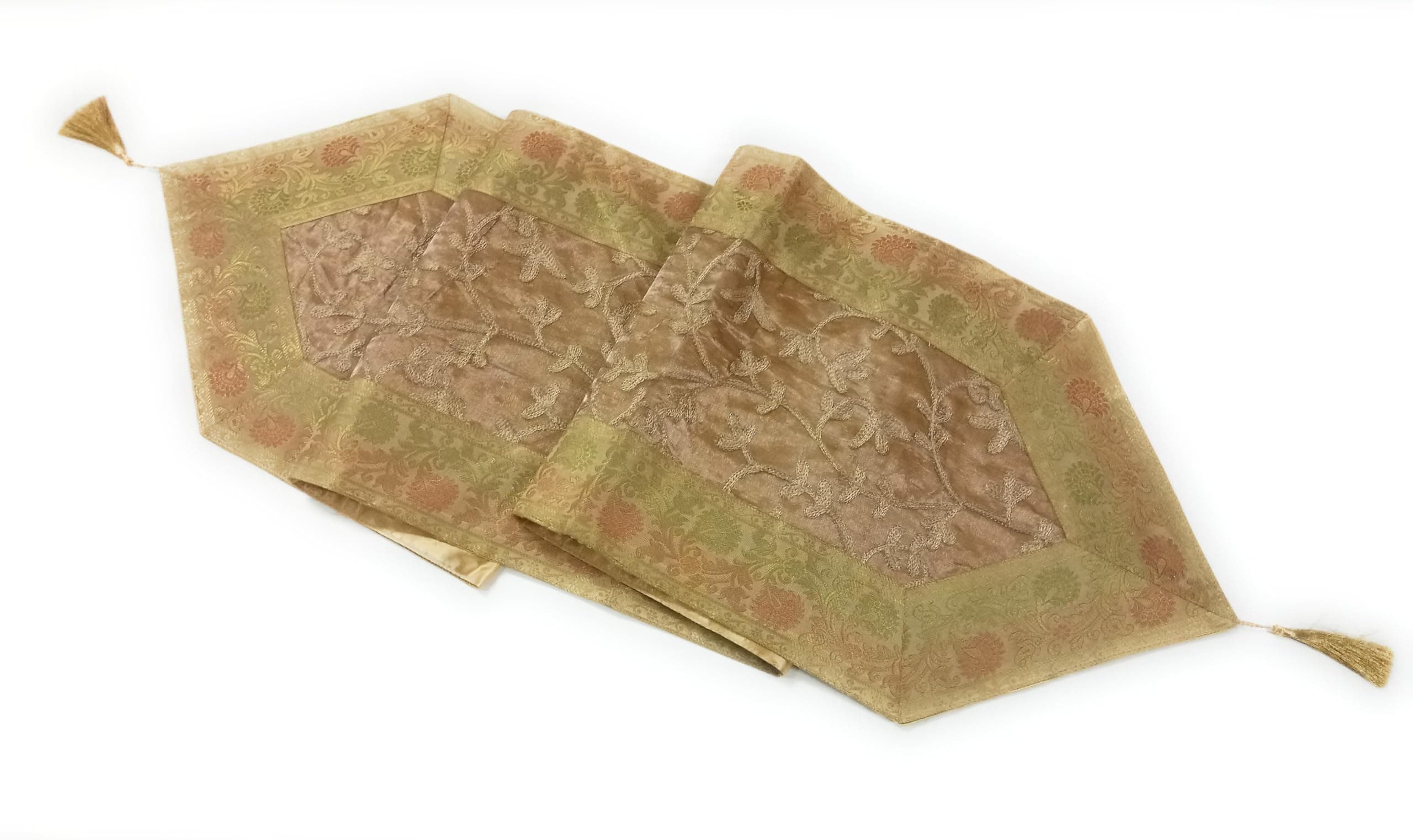 Colovila Silk Dining Table Runner with Golden Hand Embroidery Work, 14 x 72 Inches, for 4-6 Seater Dining/ Center Table (Beige Golden)