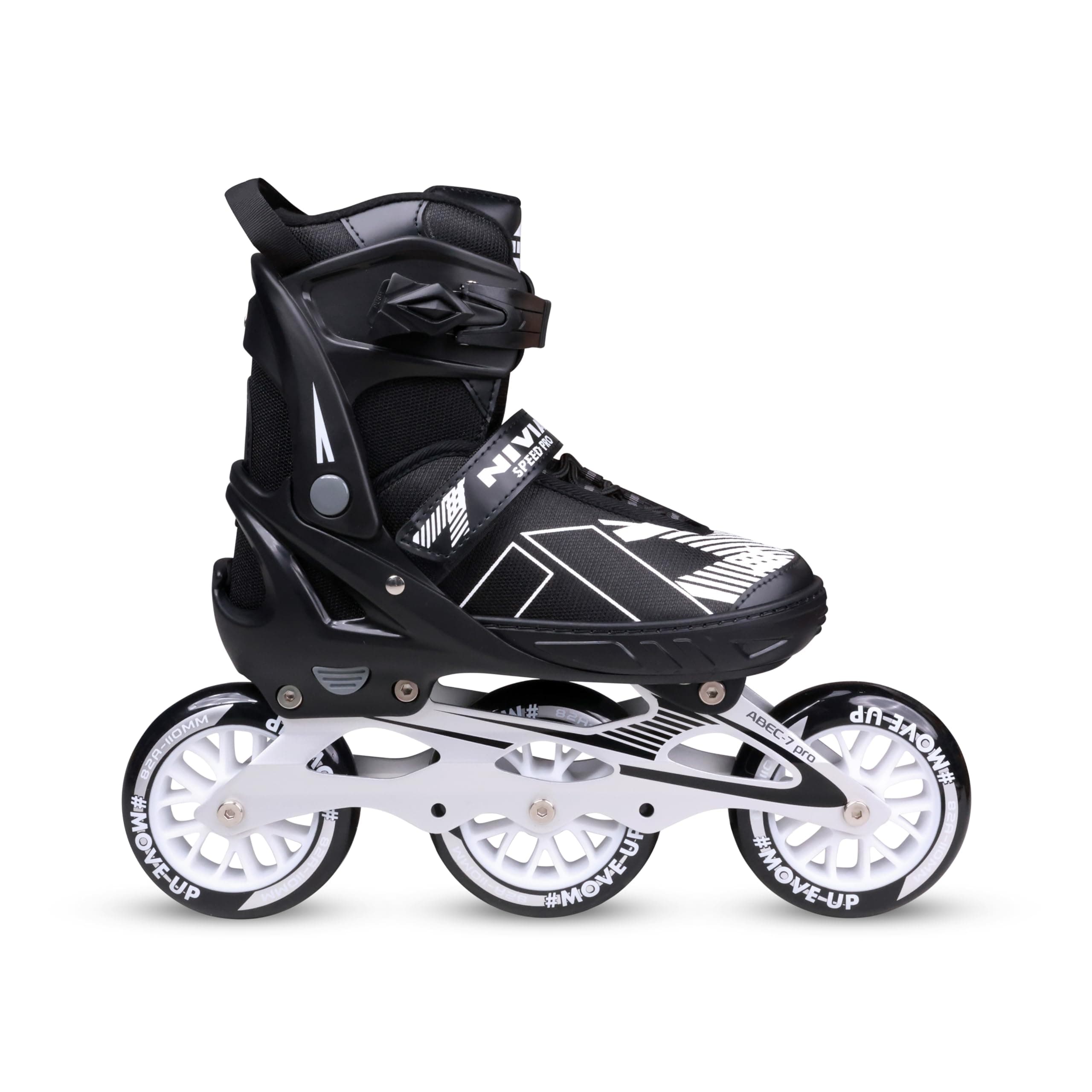 Nivia Speed Pro Inline Skate, Adjustable Inline Roller Skates for Unisex Kids, Outdoor Skating Shoes Roller Blades, 110mm Wheels for Smoother Rides (Small, Black/White)