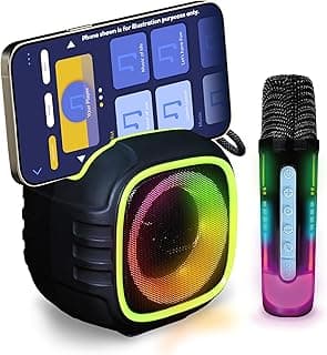 Wembley Karaoke Mic with Speaker Bluetooth | RGB Lights & 5 Voice Effects | Rechargeable Mini Speaker | Mike for Kids with Speaker for Singing | Birthday Gift for Boys & Girls Age 3-14 Years