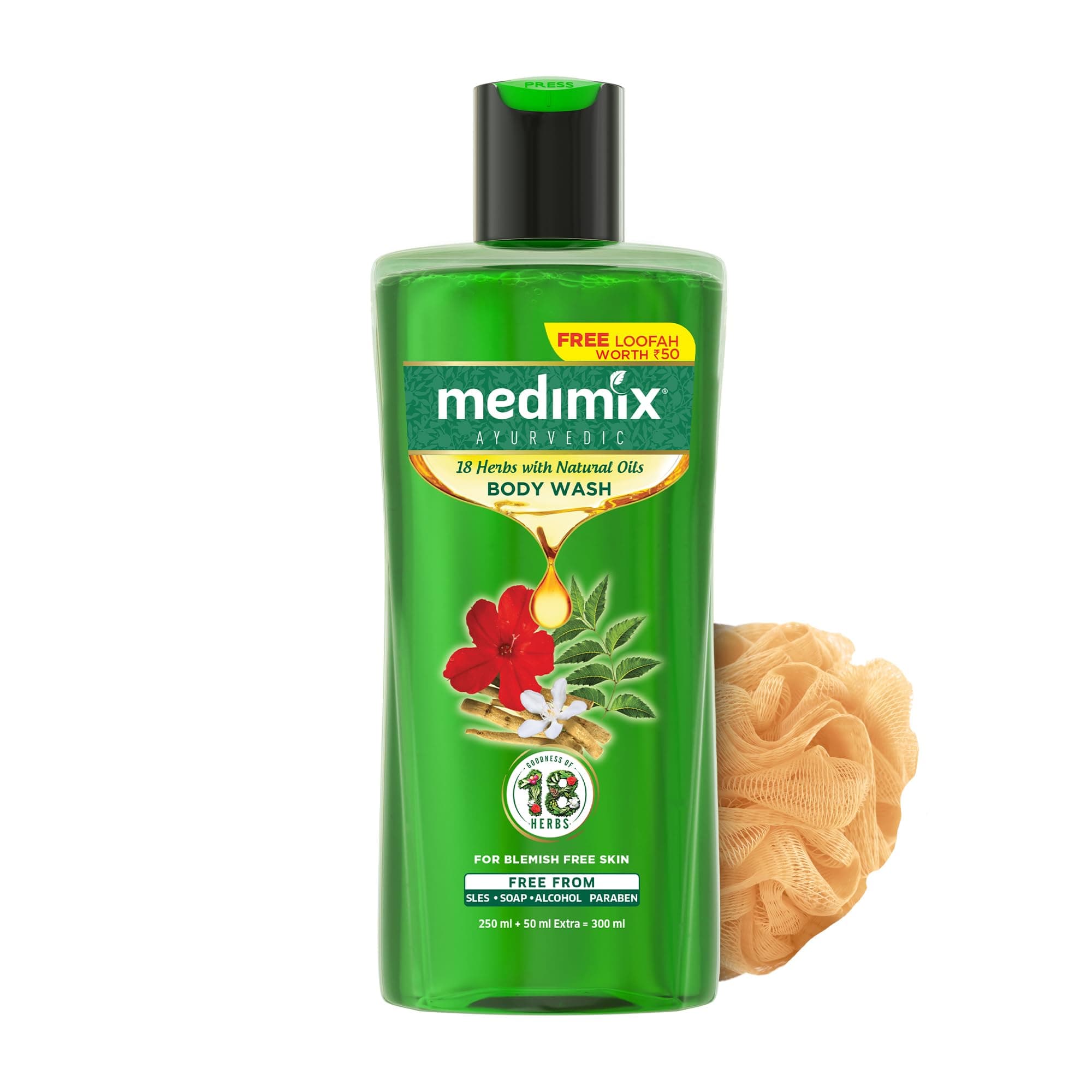 Medimix Ayurvedic Bodywash 18 Herbs & Natural Oils For Healthy & Refreshed Skin | Shower Gel For soft, nourished & glowing skin | Herbal | Paraben-free & Sulphate-free 250ml+50ml Extra