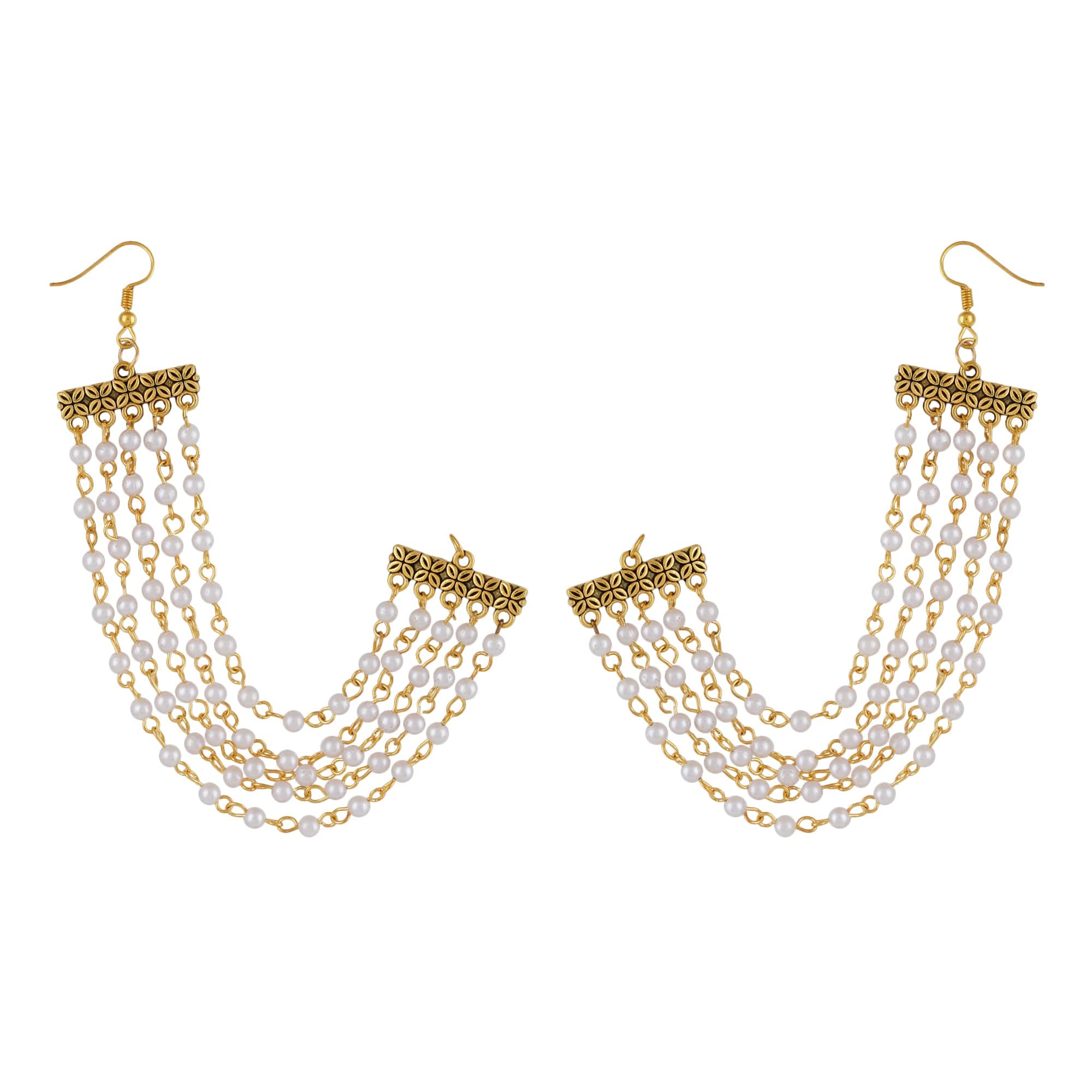 Shreyadzines Indian Bollywood Gold Plated Faux Pearl Sahara Chain Pair for Earring support/Ear Chains Traditional Jewelry