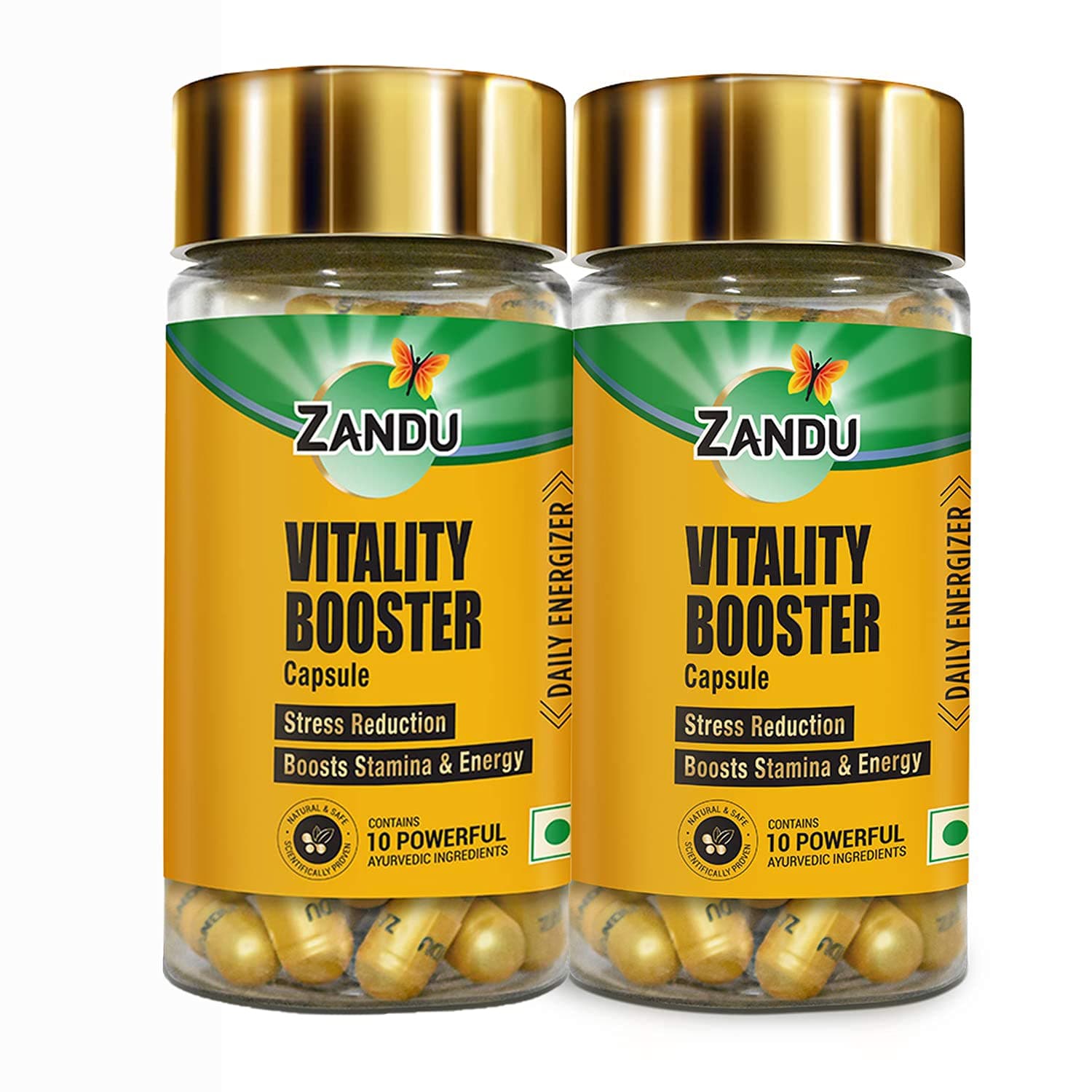 Zandu Vitality Booster Capsule, With Goodness of Ashwagandha, Safed Musli, Gokshur, Shuddha Shjilajit, Helps to Boost Energy and Strength (Pack of 60 Capsules x 2)