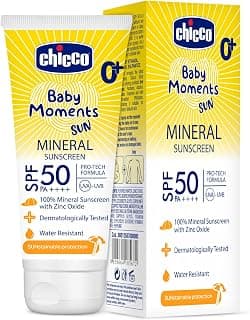 Chicco Baby Moments Mineral Sun Cream SPF 50 for Babies, 75g| 100% Mineral Sunscreen | PA++++ | UVA and UVB Protection | Phenoxyethanol, Parabens & Lauryl Sulphates Free