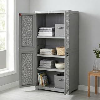 Nilkamal Freedom FMM Star Plastic Wardrobe | 4-Shelf Storage Cupboard with Doors | 3-Year Warranty|Clothes Organizer|Almirah|for Home, Living Room, Bed Room|Adult & Kids| Haze Grey & Milky White