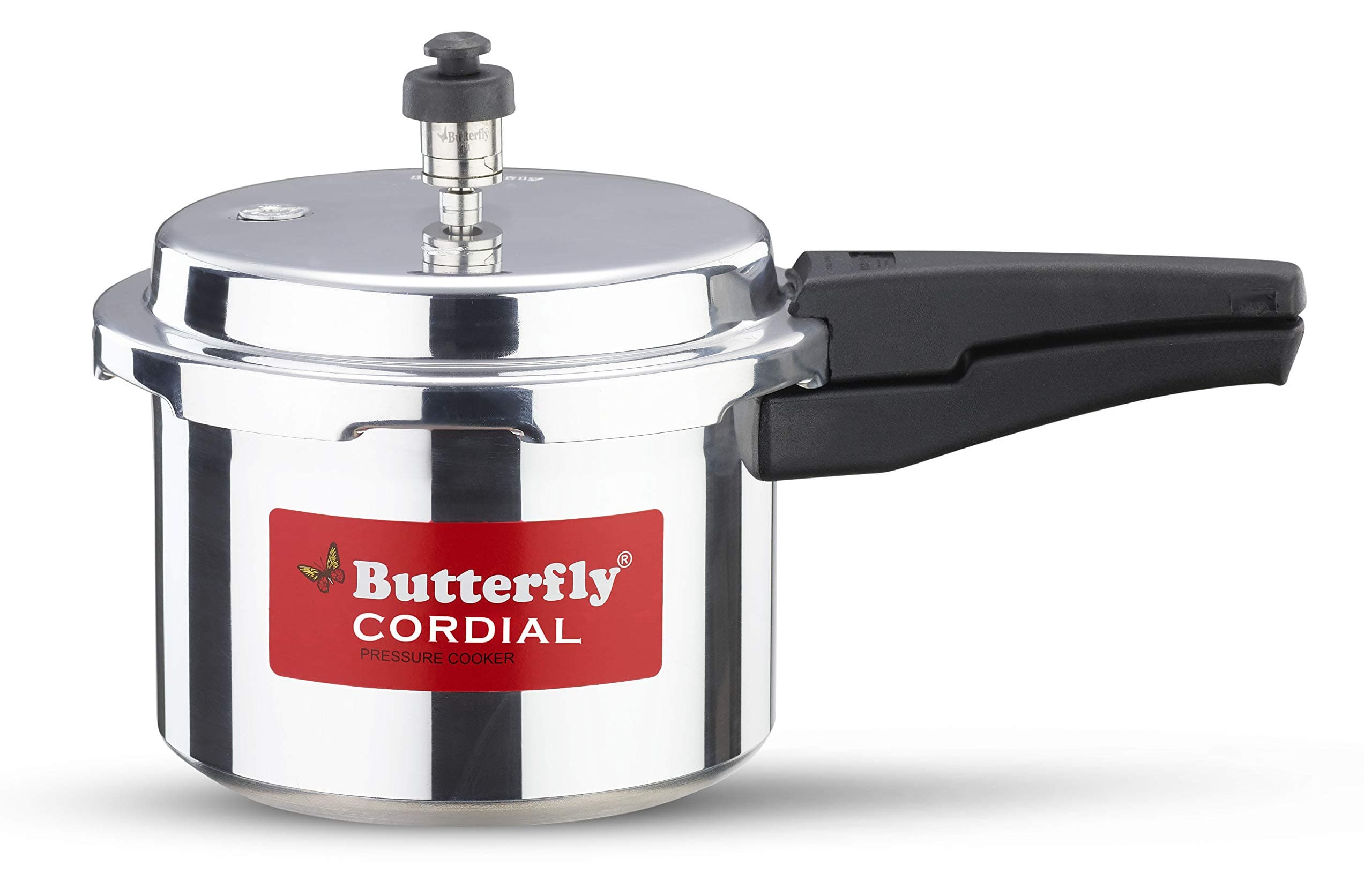 Butterfly Cordial 3 Litres Pressure Cooker | Outer Lid | Food Grade Virgin Aluminium | Gas Stove Compatible | ISI Certified | 2 Years Manufacturer's Warranty | Silver