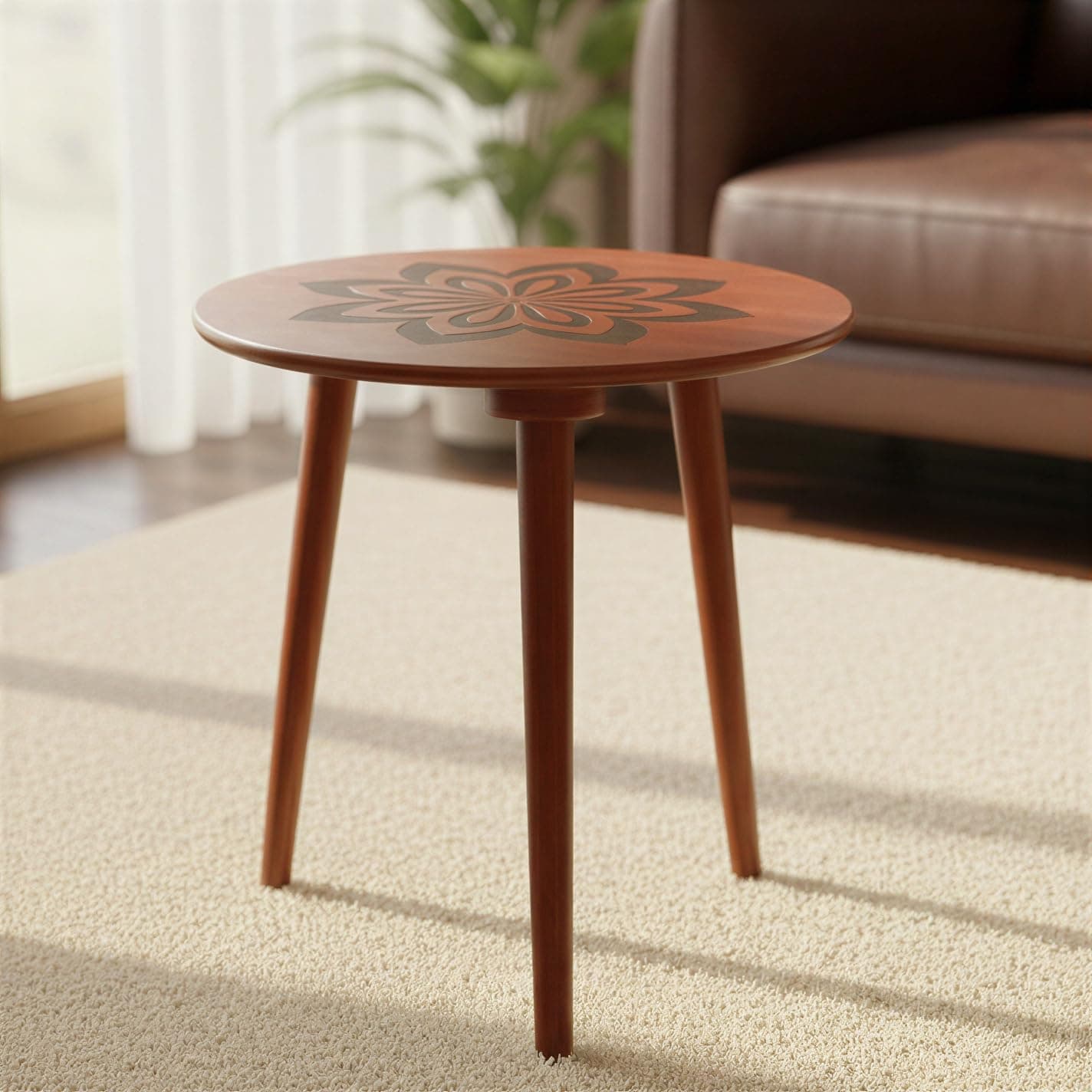 Arvix Store Wooden Coffee Tabl with Floral Mandala Design – Durable & Elegant Perfect for Your Home and Office Decor (Floral 2)