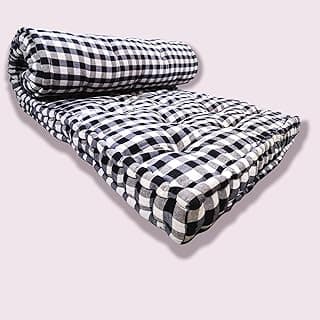 ATOOTFUSION Soft 5-Inch Thick Cotton Box Quilt Mattress | Medium Firm, Reversible, Foldable, Single Bed Mattress | Gadda with White & Black Checkered Pattern | Single Size (72x36x5 Inch)