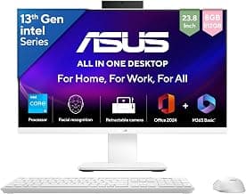 ASUS AiO V440,13th Gen,Intel Core i3-1315U,23.8"(60.4 cm),FHD,8GB RAM,512GB SSD,Win 11,Office 24,Retractable Camera,with Wireless Keyboard & Mouse,M365 Basic (1Y),V440VAB-KWPC001WS,White,All-in-One PC