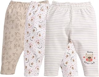 BABY GO Baby Boys & Girls Cotton Pajama Pants Pack of 3 | Soft Breathable Elastic Waist Printed Lounge Pants for Newborn Infants | Comfortable Nightwear Bottom Set