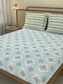Portico New York Signature - Home & Harmony 144 TC Cotton Green King Bed Fitted Sheet with 2 Pillow Covers