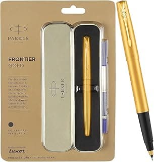 Parker Frontier Gold Roller Ball Pen | Ink Color- Blue | Gold Color Body with Gold Trim | Premium Refillable Pen for Smooth Writing, Ideal for Professionals, Executives & Corporate Gifting