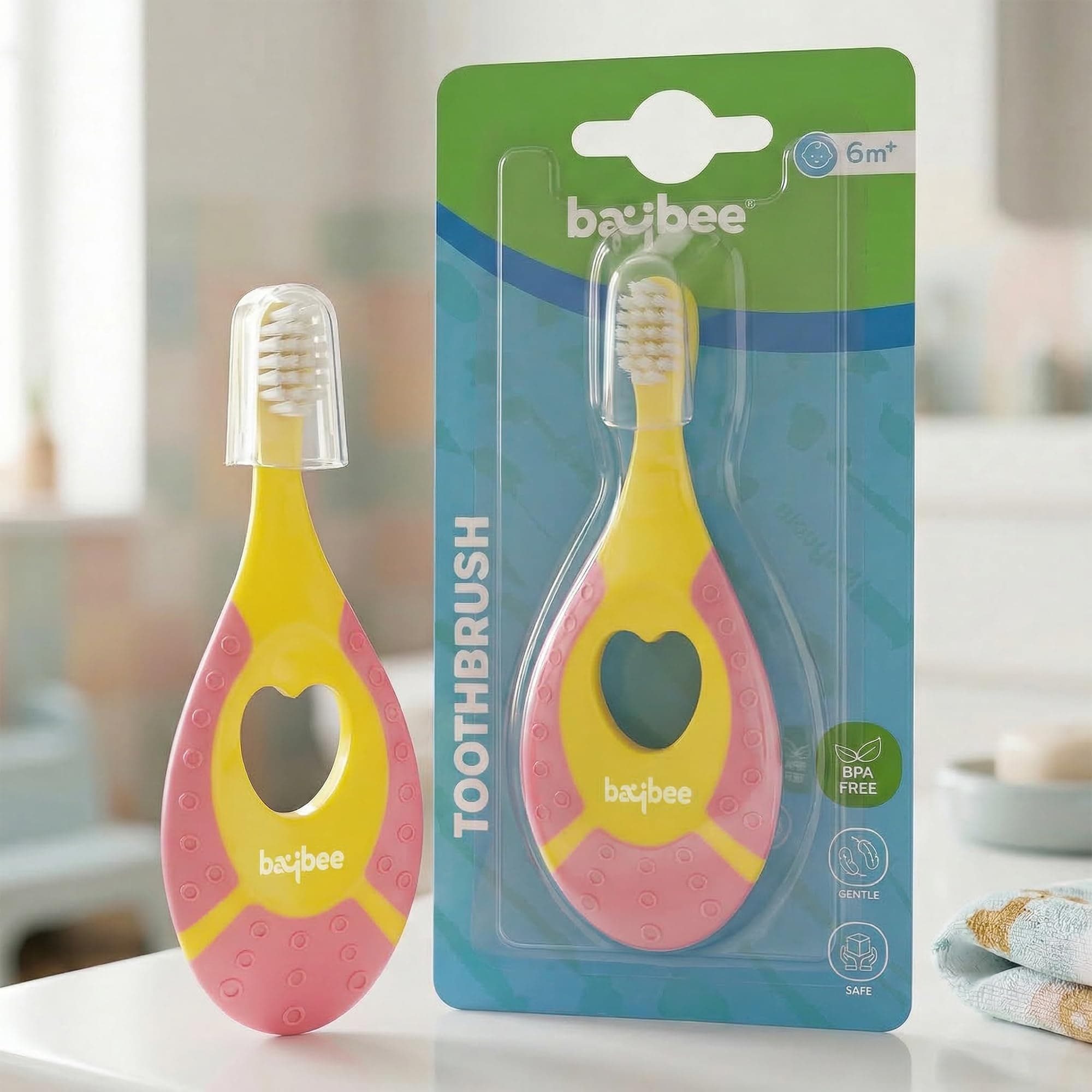 Baybee Ultra Soft Baby Toothbrush | BPA-Free Smooth Silicone Bristles | Easy Grip, Great For Massaging & Cleaning Gums Toddler Tooth brush | kids Safe and Effective Oral Care Toothbrush For 3M+ (Pink)