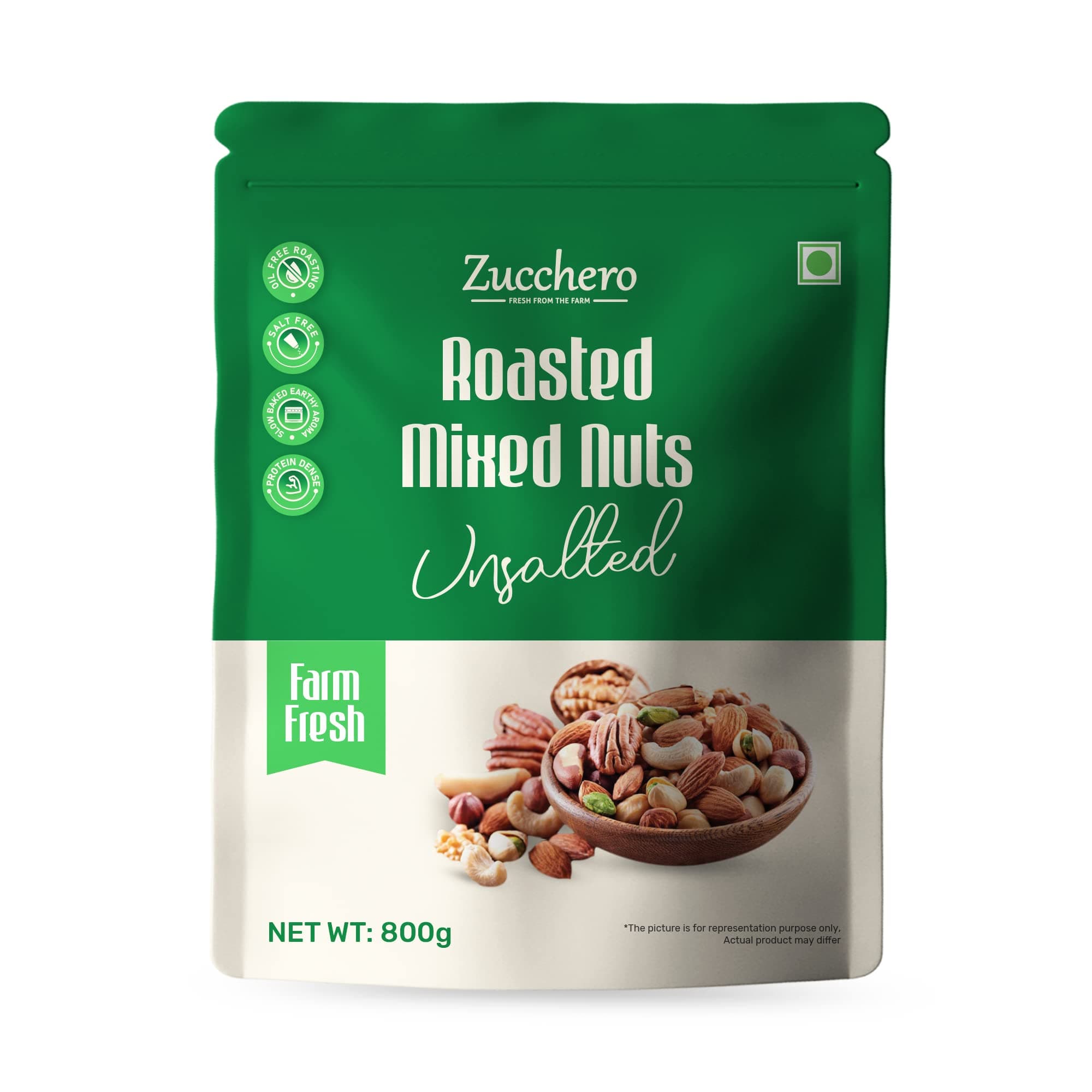Zucchero Roasted Healthy Nutmix, 800g (Almonds, Cashew (Big), Pistachio, Black Raisin, White Chikpea, Bold Peanut) - Salt free | Oil-Free Roasting | 24g Protein | Healthy Dry Fruit | No Preservative | Zero Cholesterol