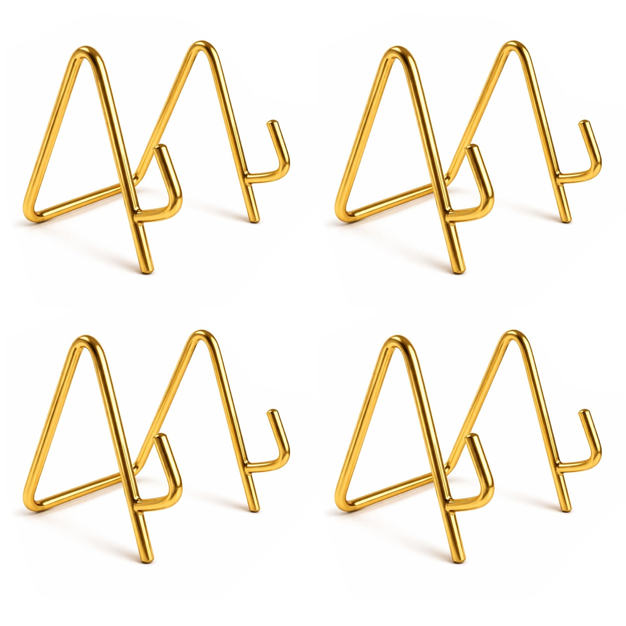 COTTONTEE Gold Decorative Metal Display Stand, Plate Holder, Art Easel for Home Decor, Elegant Display Stand for Decorative Plates and Pictures, Ideal Metal Tabletop Photo Frame Stand for Home and Office Decor Size 3 INCH (Pack Of 4)