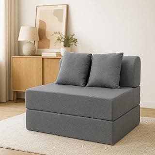Amazon Brand - Solimo 2 Seater Sofa Cum Bed 6x3 Feet with 2 Cushions, 3 in 1 Convertible Sofa Lounger, Portable Foldable Foam Mattress with Washable Cover for Living Room Bedroom - Grey
