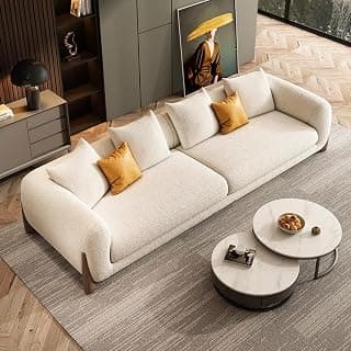 Modern Sofa, Teddy Fabric, Chesterfield Style, Wooden Legs, for Living Room, Bedroom, Hallways (3 Seater)