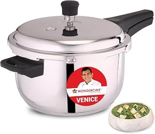 Wonderchef Venice Stainless-steel Pressure Cooker | 5L | Outer Lid | Triply Bottom | Safe Cooking | Compatible with Gas Stove, Induction, Ceramic, and Electric Stoves | ISI Certified | 5-Year Warranty